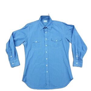 Arthur Gluck Shirtmaker Men's Blue Button Up Striped Shirt Size Large